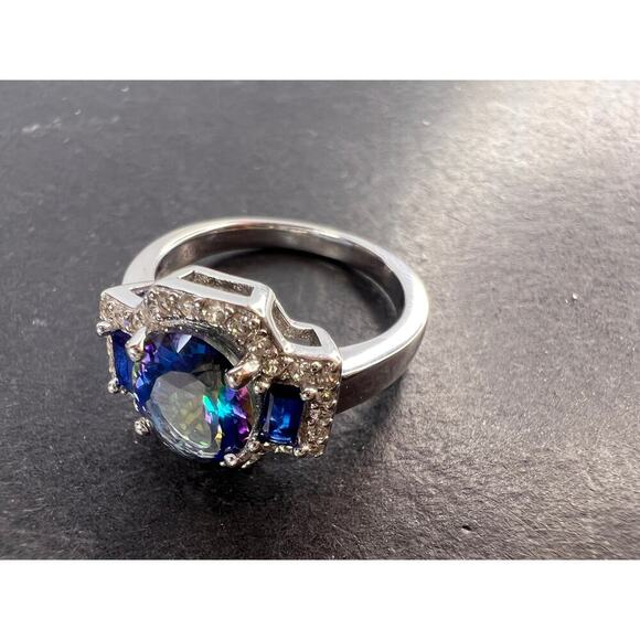 Blue Petalite Rhodium Over Sterling Silver Ring - Picture 2 of 11